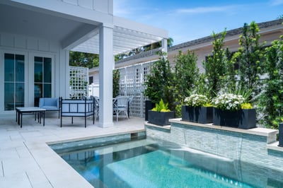 container garden paver patio waterfall pool