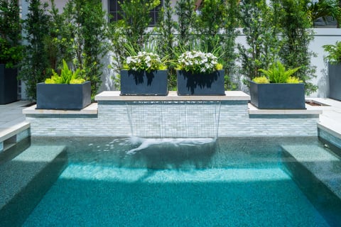 waterfall pool container gardens patio