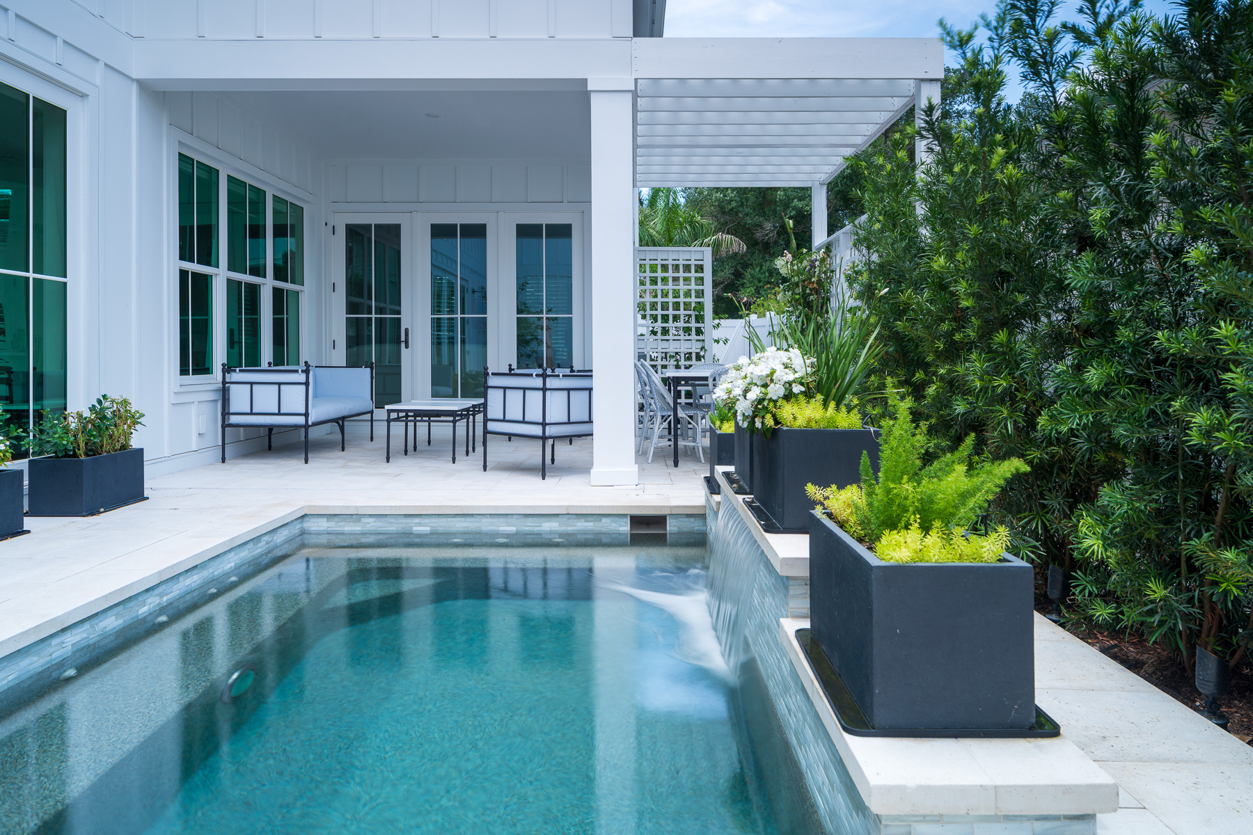 container garden paver patio waterfall pool 1