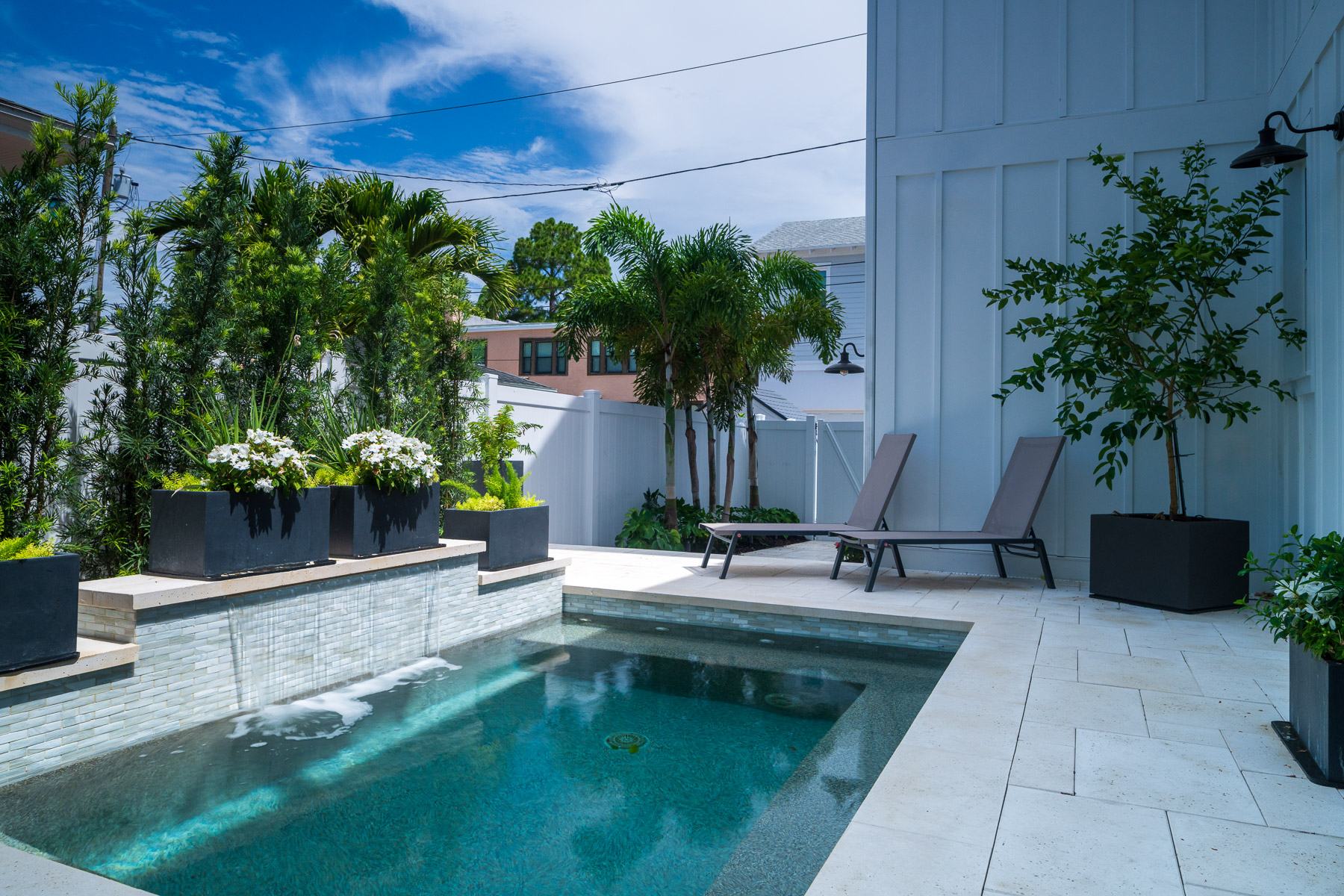 small backyard pool landscape beds patio